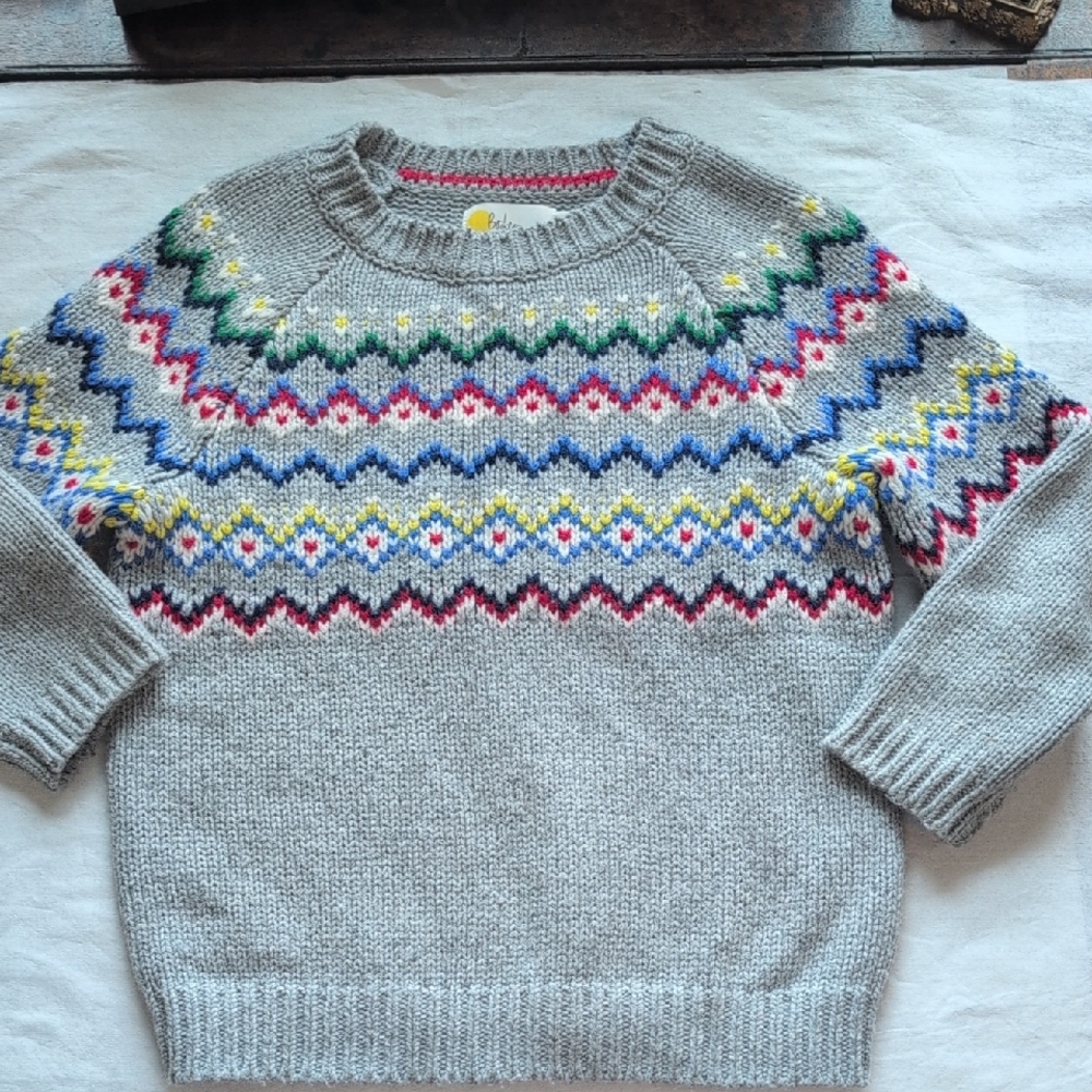 Boden Gray Knit Sweater with Red Accents
